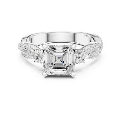 Emerald Three Stone Lab Grown Diamond Engagement Ring