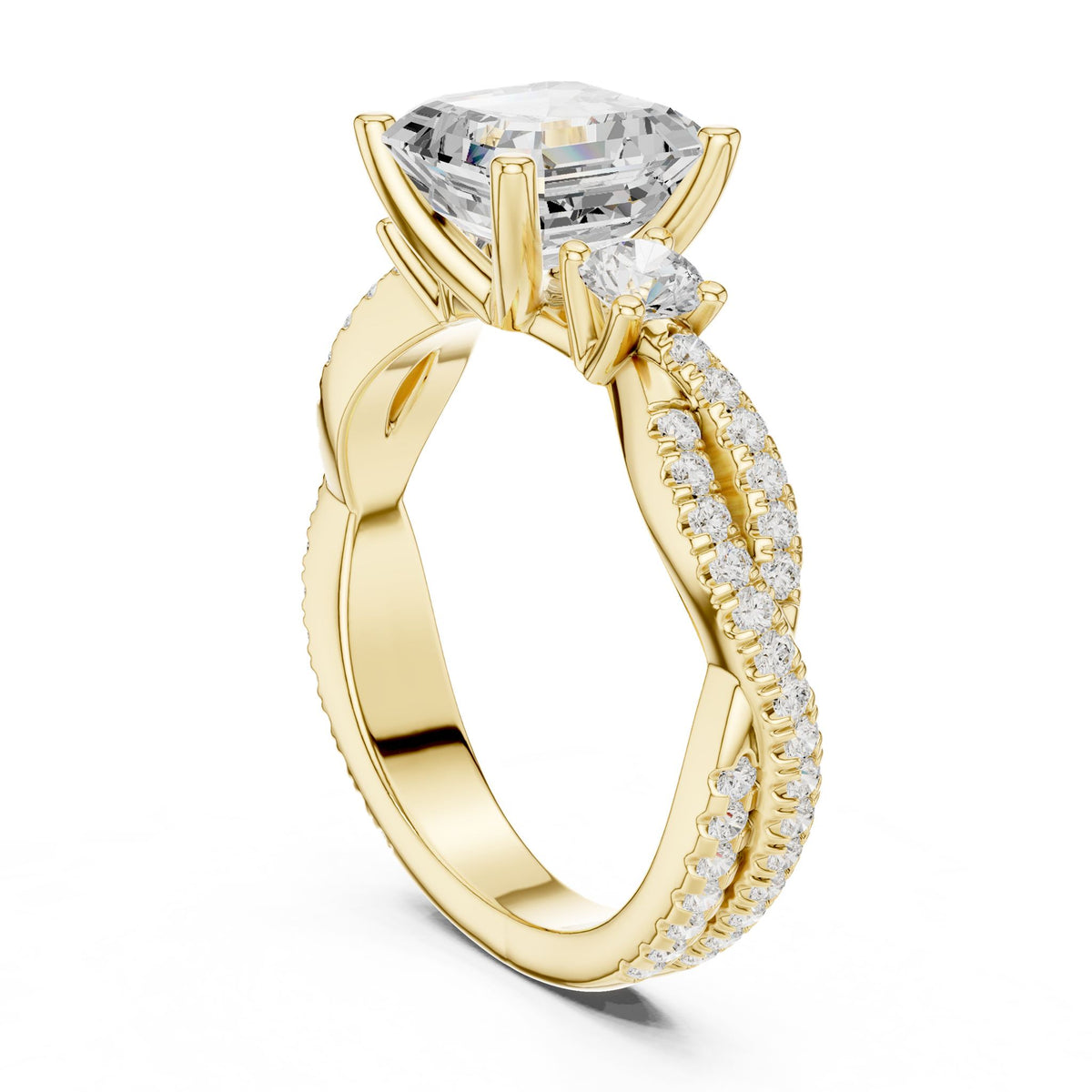 Emerald Three Stone Lab Grown Diamond Engagement Ring