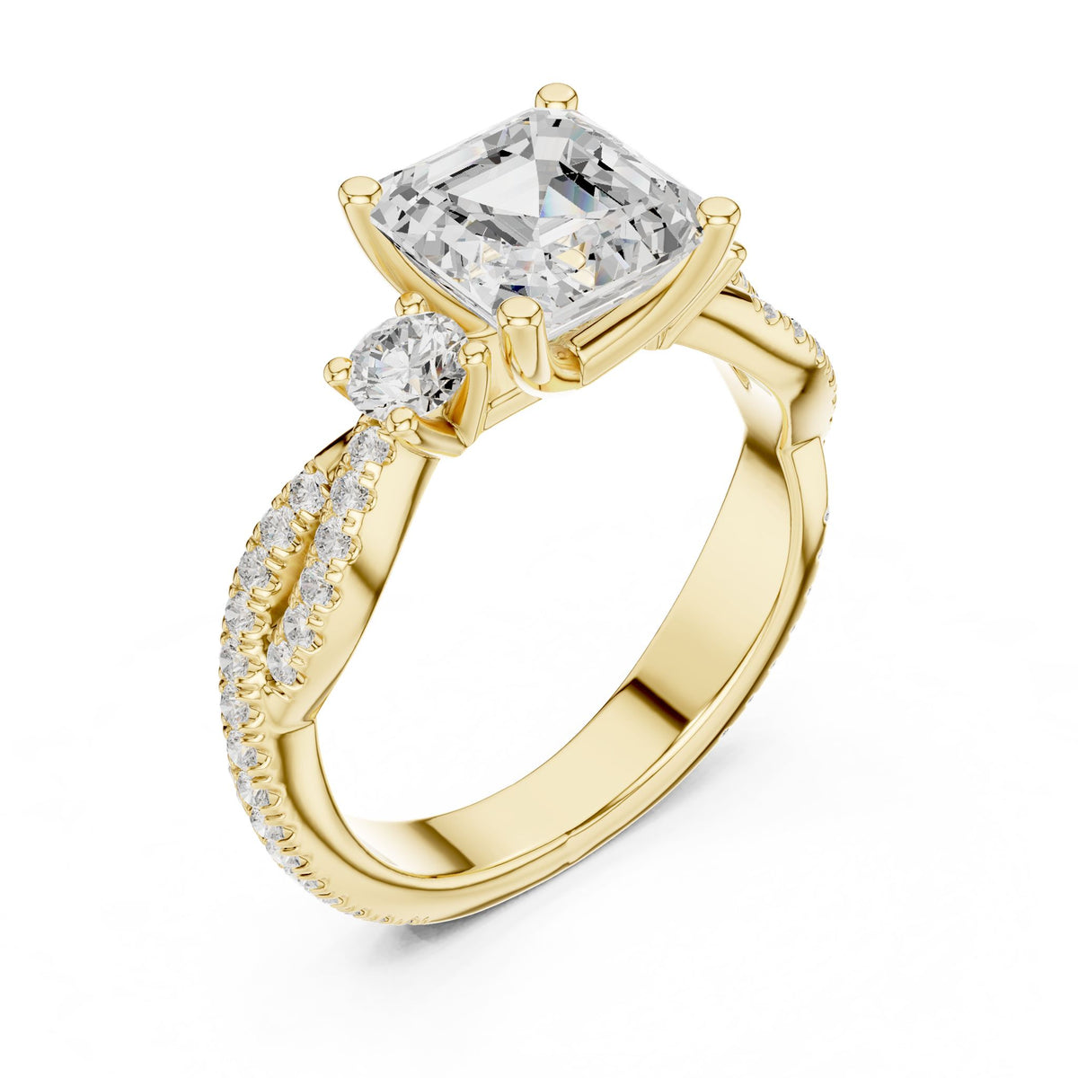 Emerald Three Stone Lab Grown Diamond Engagement Ring