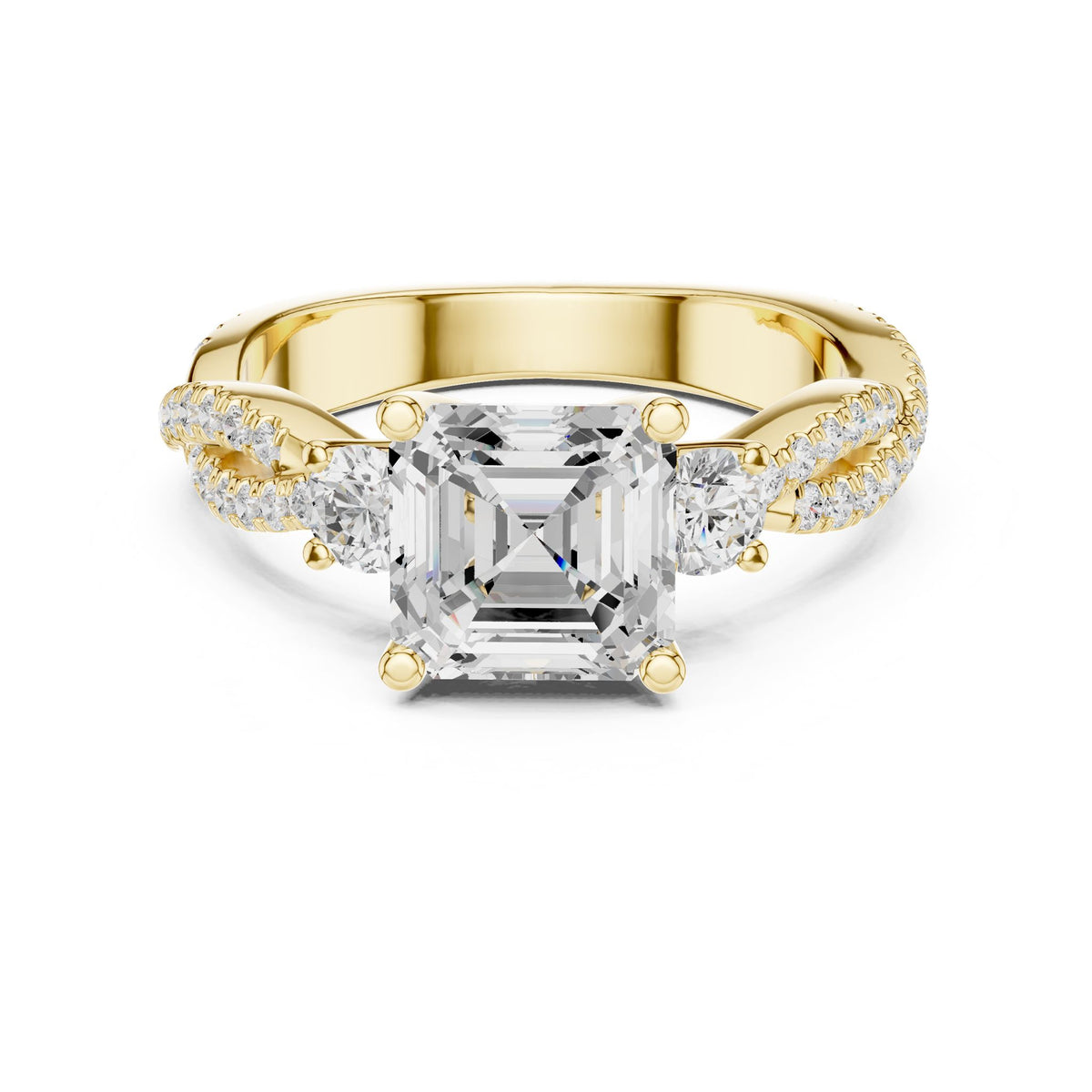 Emerald Three Stone Lab Grown Diamond Engagement Ring