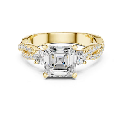 Emerald Three Stone Lab Grown Diamond Engagement Ring