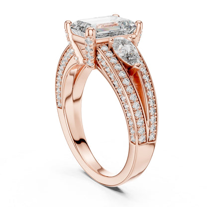 Emerald Three Stone Lab Grown Diamond Engagement Ring