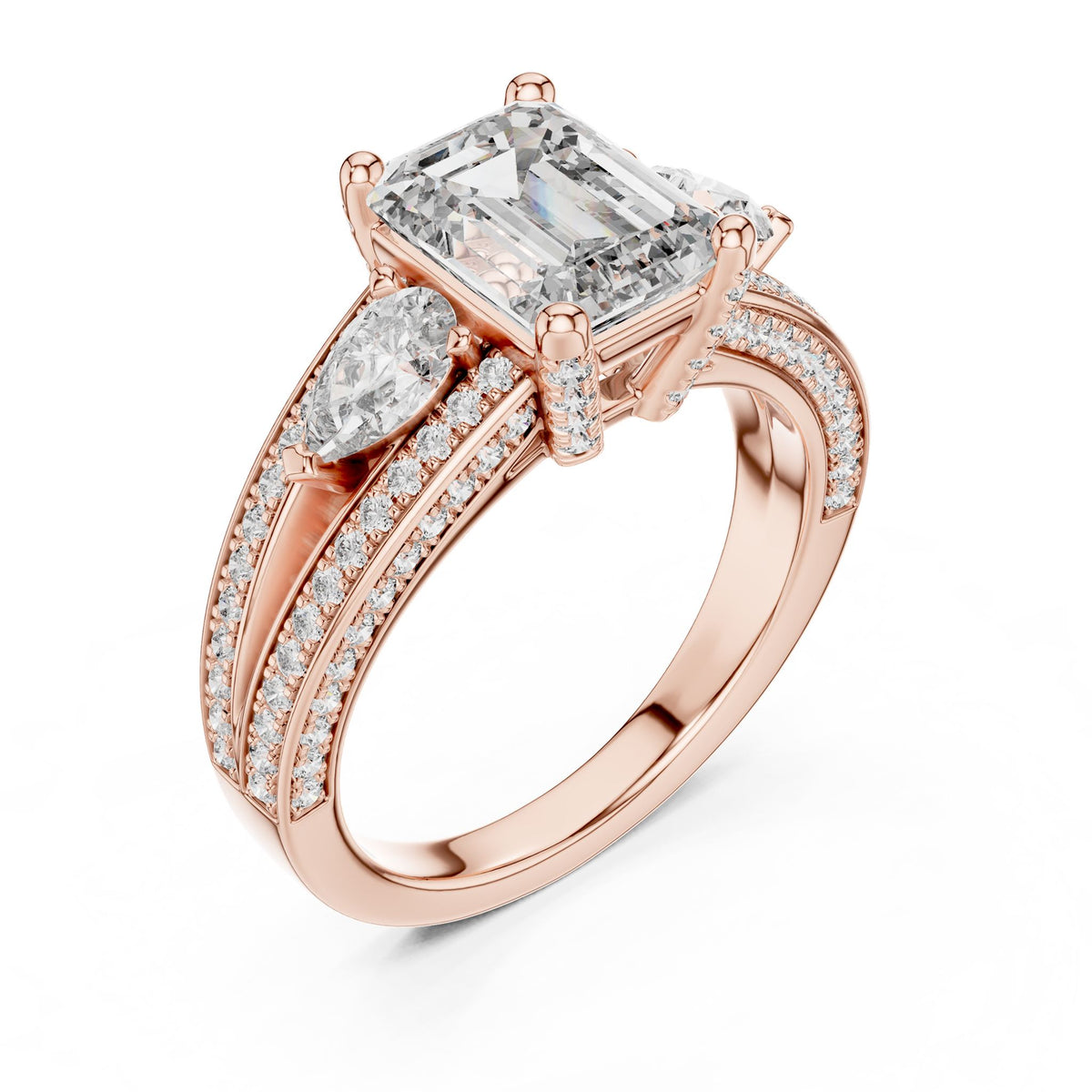 Emerald Three Stone Lab Grown Diamond Engagement Ring