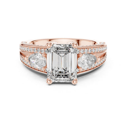 Emerald Three Stone Lab Grown Diamond Engagement Ring