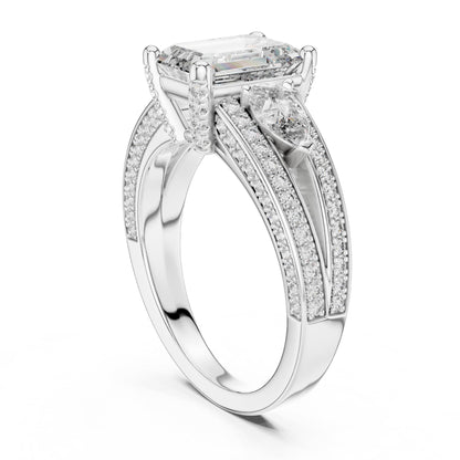 Emerald Three Stone Lab Grown Diamond Engagement Ring