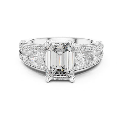 Emerald Three Stone Lab Grown Diamond Engagement Ring