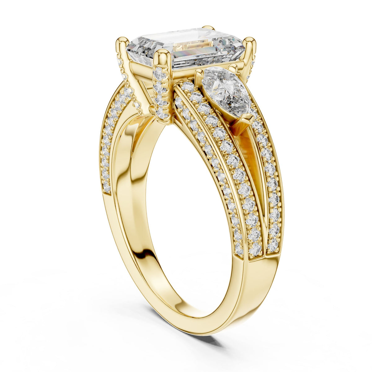 Emerald Three Stone Lab Grown Diamond Engagement Ring