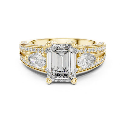 Emerald Three Stone Lab Grown Diamond Engagement Ring