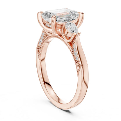 Emerald Three Stone Lab Grown Diamond Engagement Ring