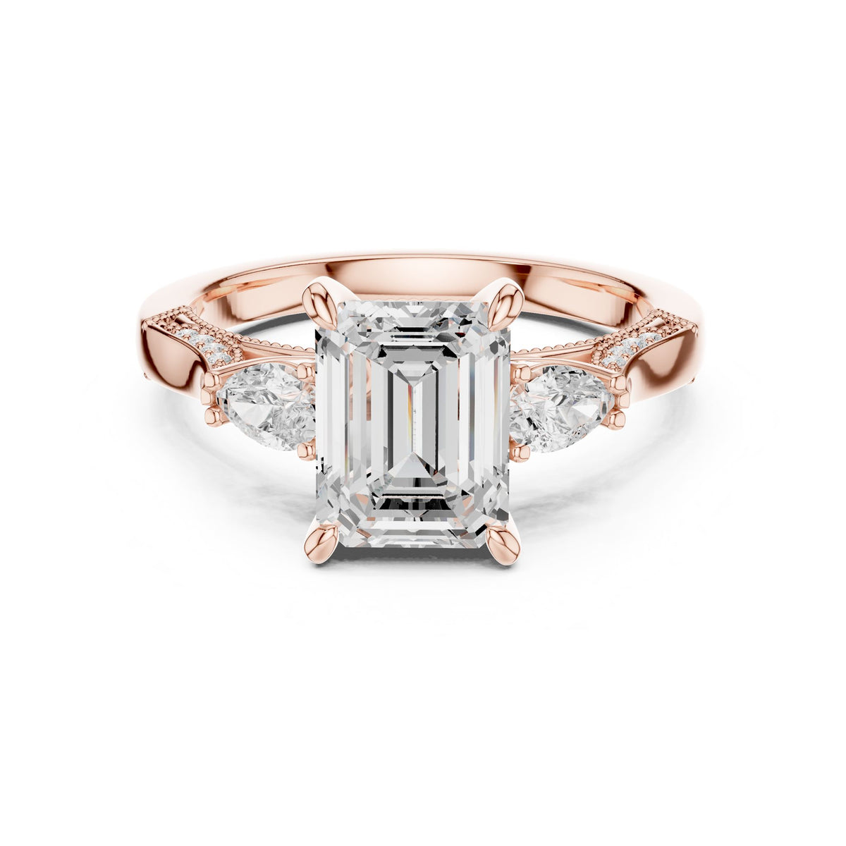 Emerald Three Stone Lab Grown Diamond Engagement Ring