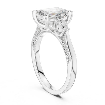 Emerald Three Stone Lab Grown Diamond Engagement Ring