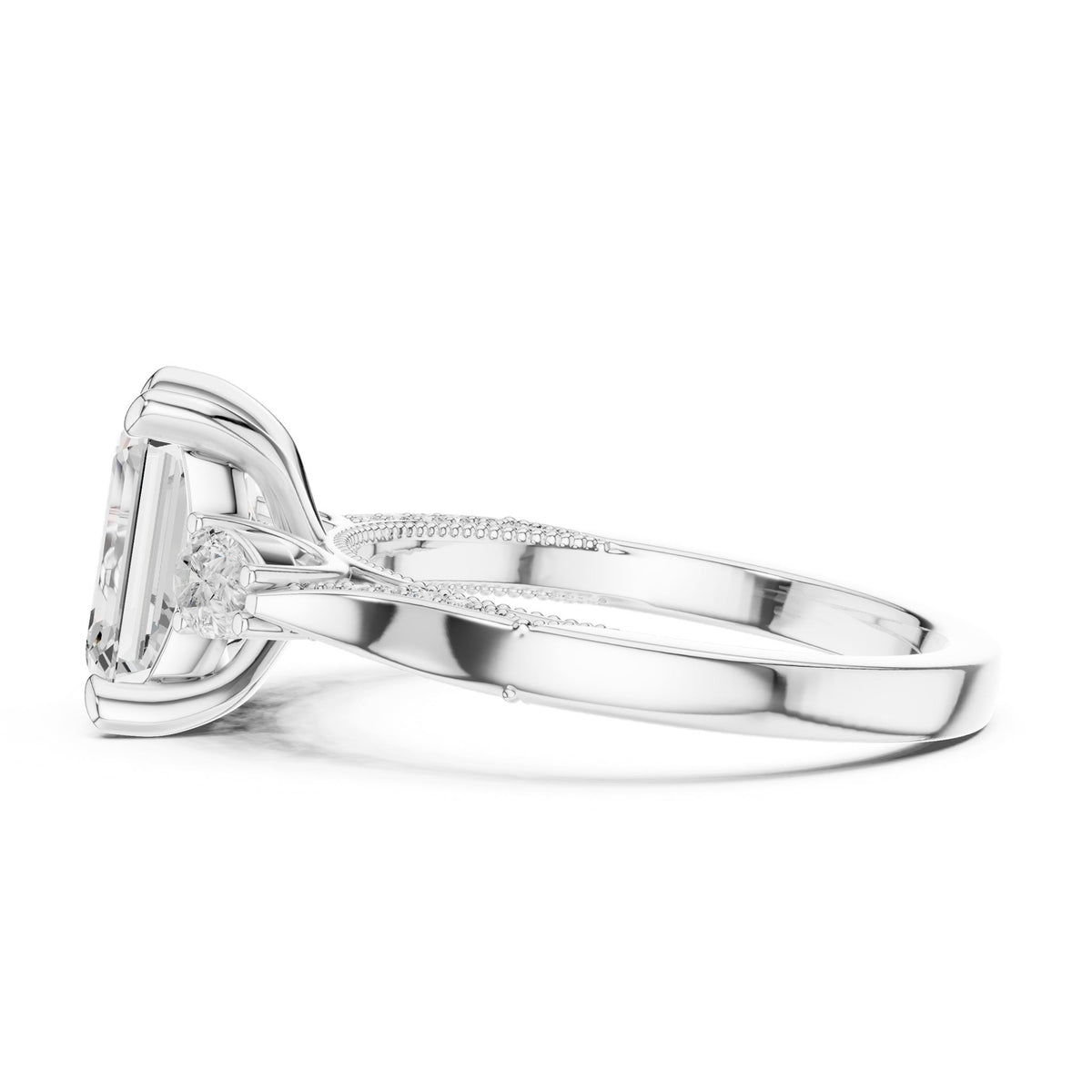 Emerald Three Stone Lab Grown Diamond Engagement Ring