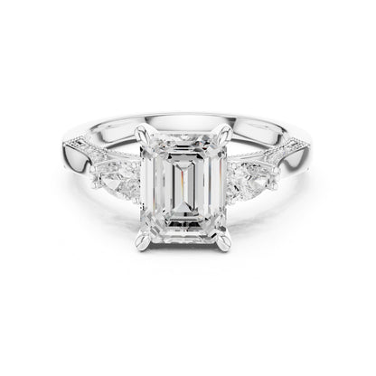 Emerald Three Stone Lab Grown Diamond Engagement Ring
