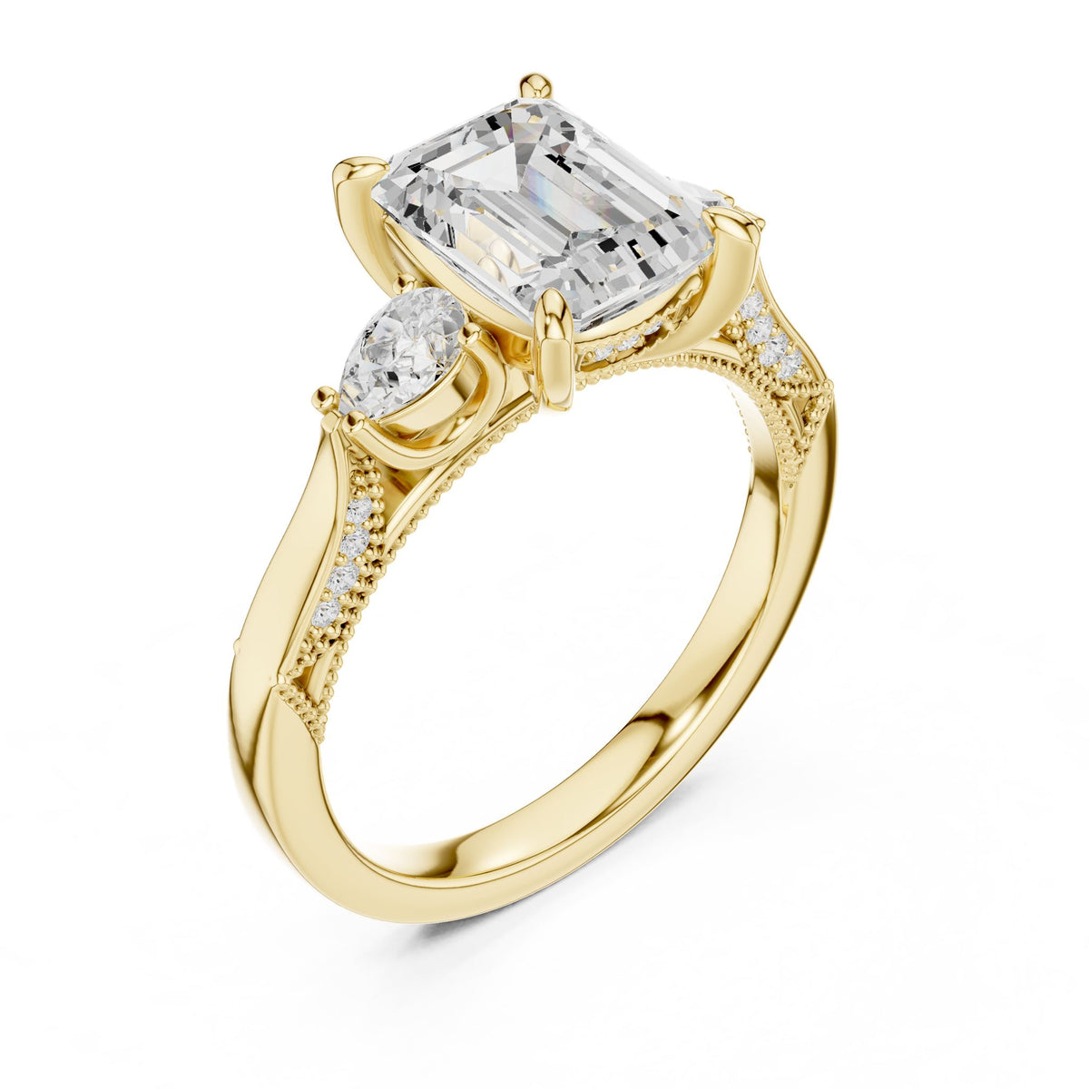 Emerald Three Stone Lab Grown Diamond Engagement Ring