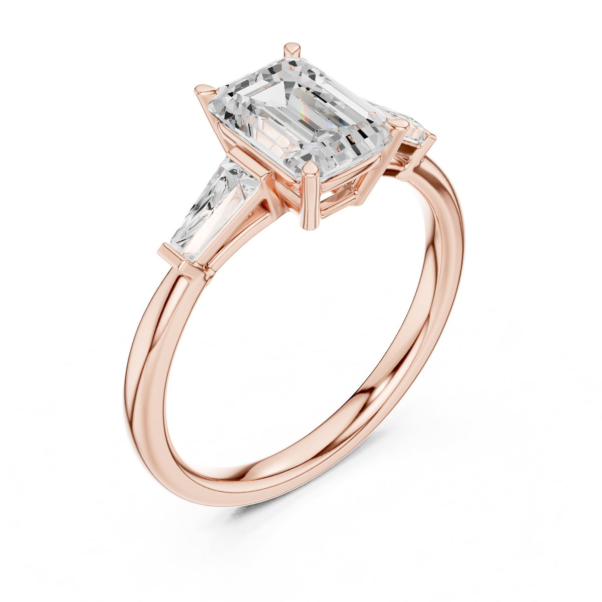 Emerald Three Stone Lab Grown Diamond Engagement Ring