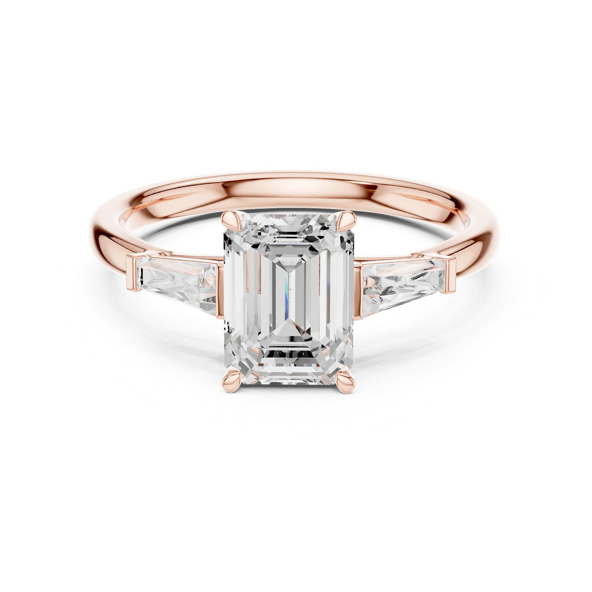Emerald Three Stone Lab Grown Diamond Engagement Ring