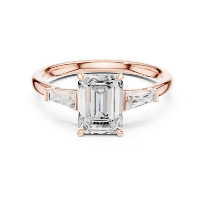 Emerald Three Stone Lab Grown Diamond Engagement Ring