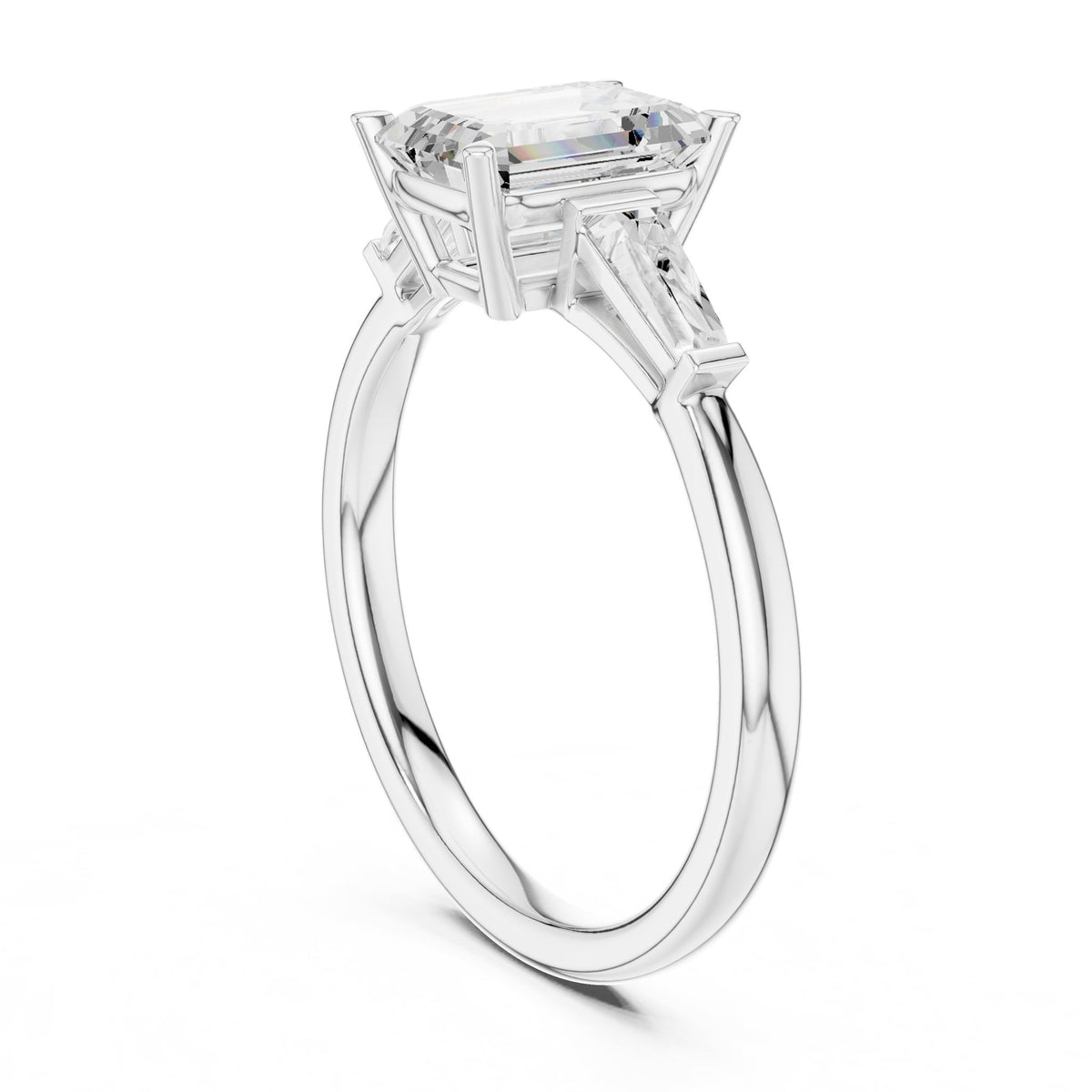 Emerald Three Stone Lab Grown Diamond Engagement Ring
