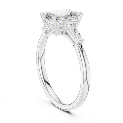 Emerald Three Stone Lab Grown Diamond Engagement Ring