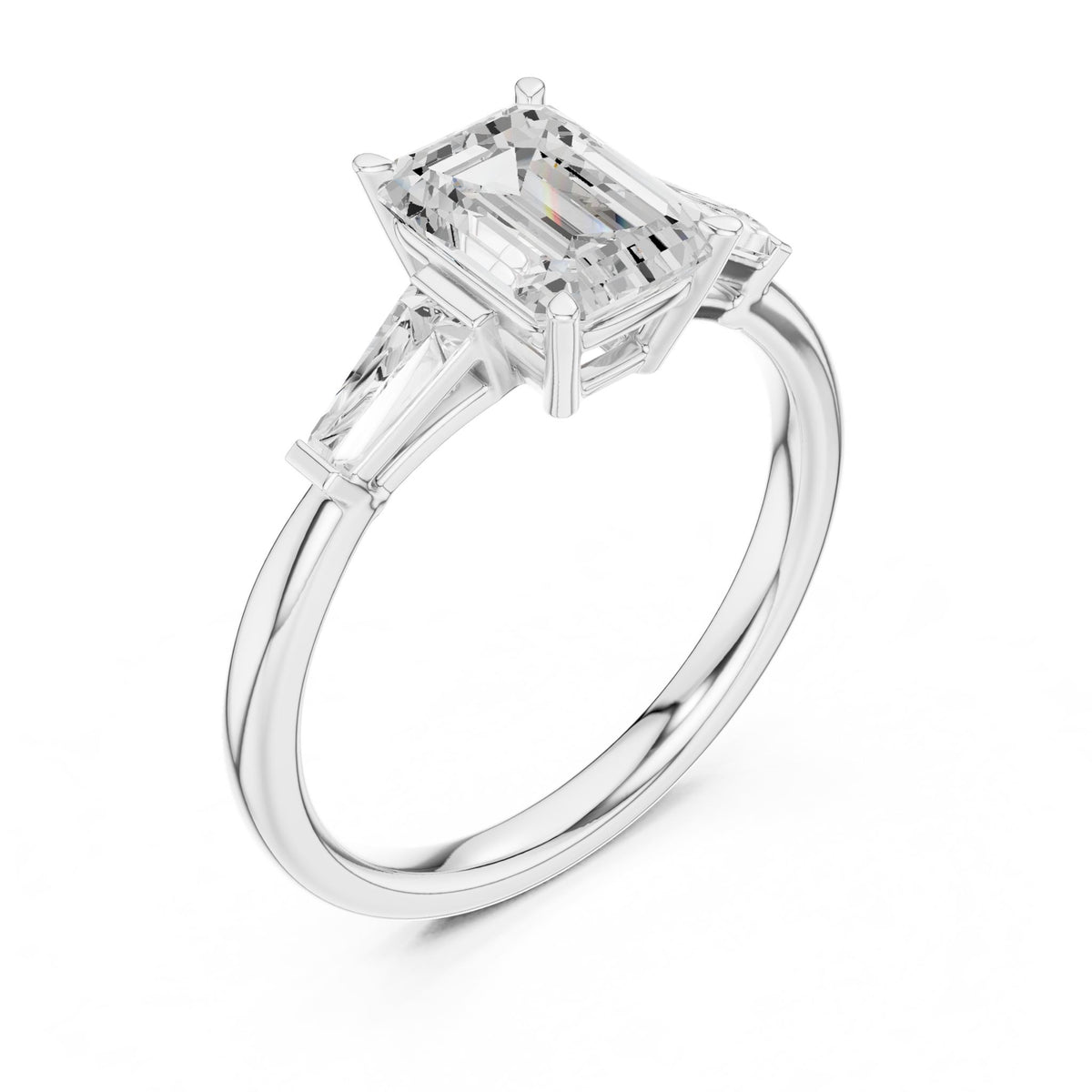 Emerald Three Stone Lab Grown Diamond Engagement Ring