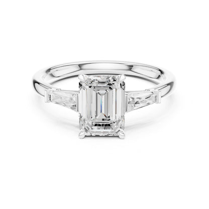 Emerald Three Stone Lab Grown Diamond Engagement Ring