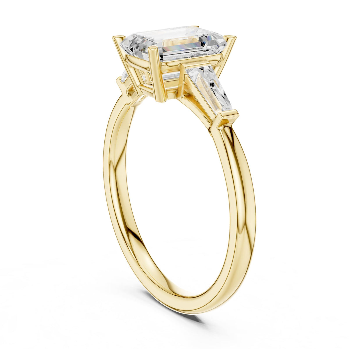 Emerald Three Stone Lab Grown Diamond Engagement Ring