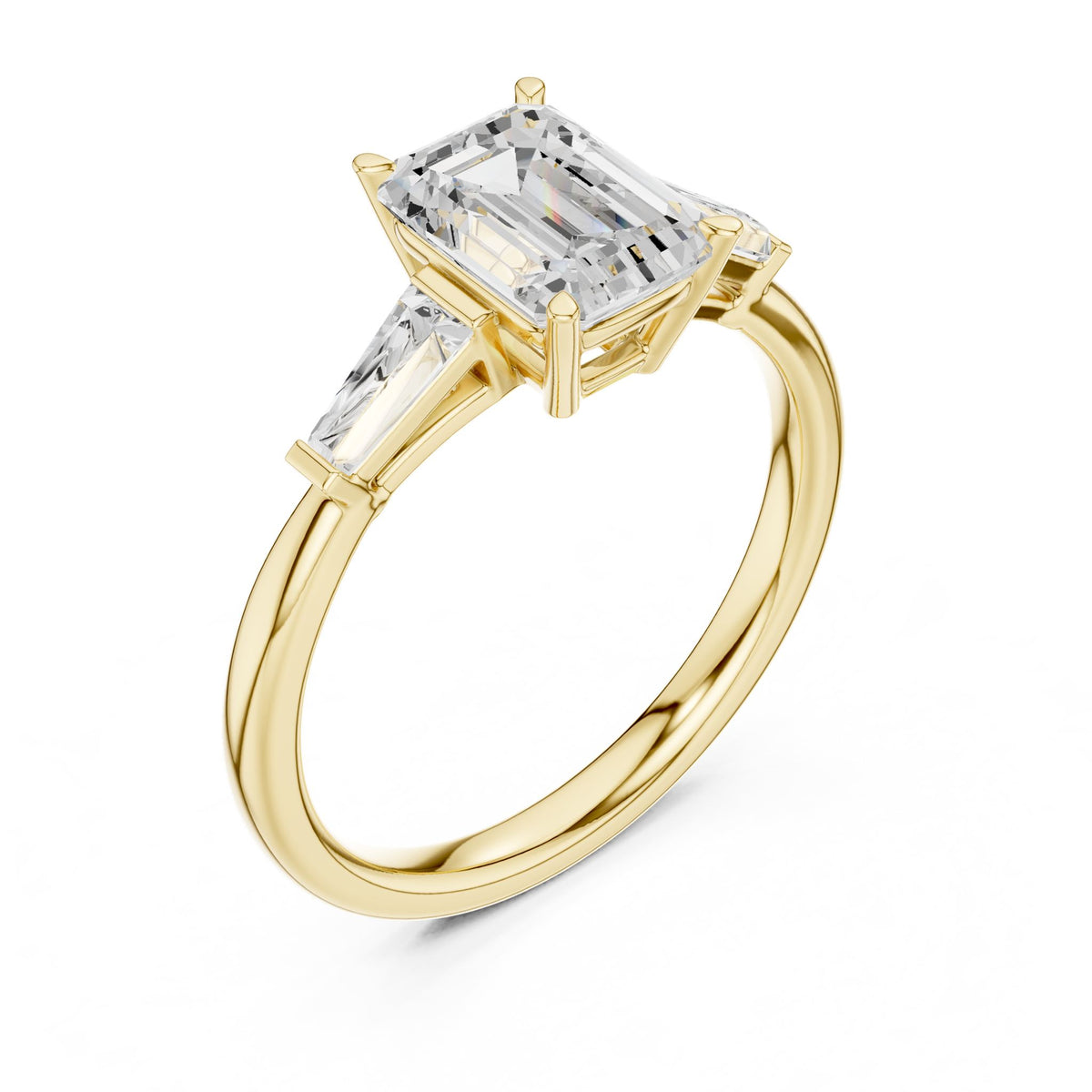 Emerald Three Stone Lab Grown Diamond Engagement Ring
