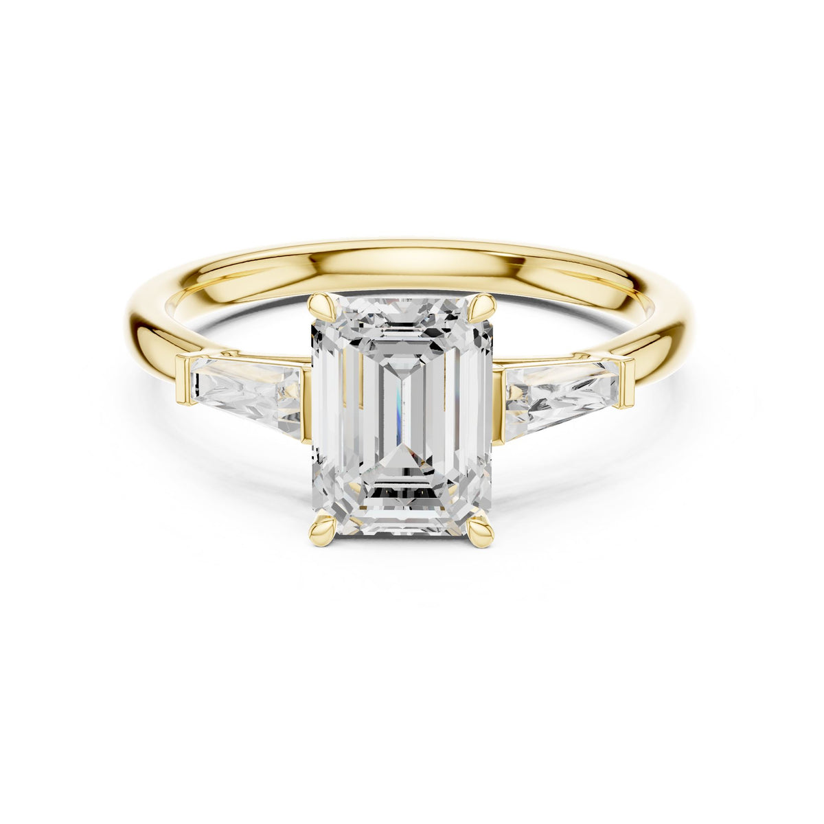 Emerald Three Stone Lab Grown Diamond Engagement Ring