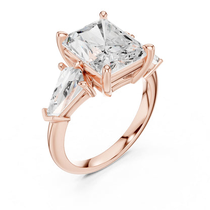 Emerald Three Stone Lab Grown Diamond Engagement Ring