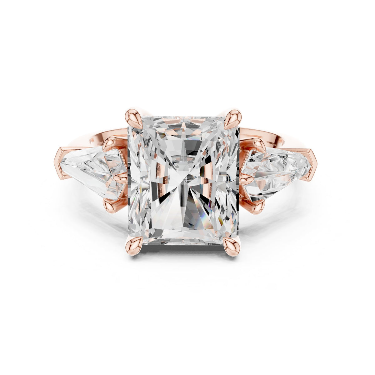 Emerald Three Stone Lab Grown Diamond Engagement Ring