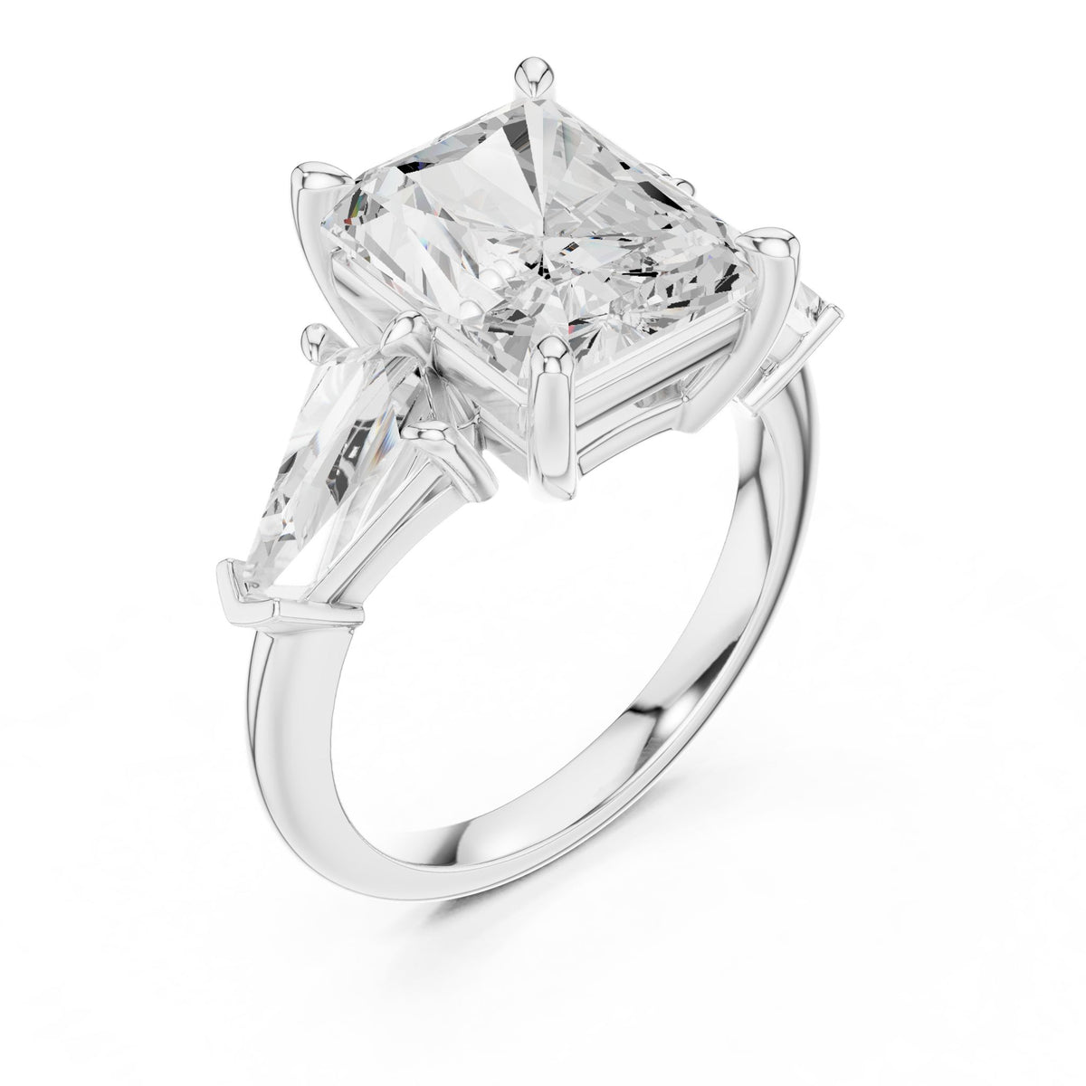 Emerald Three Stone Lab Grown Diamond Engagement Ring