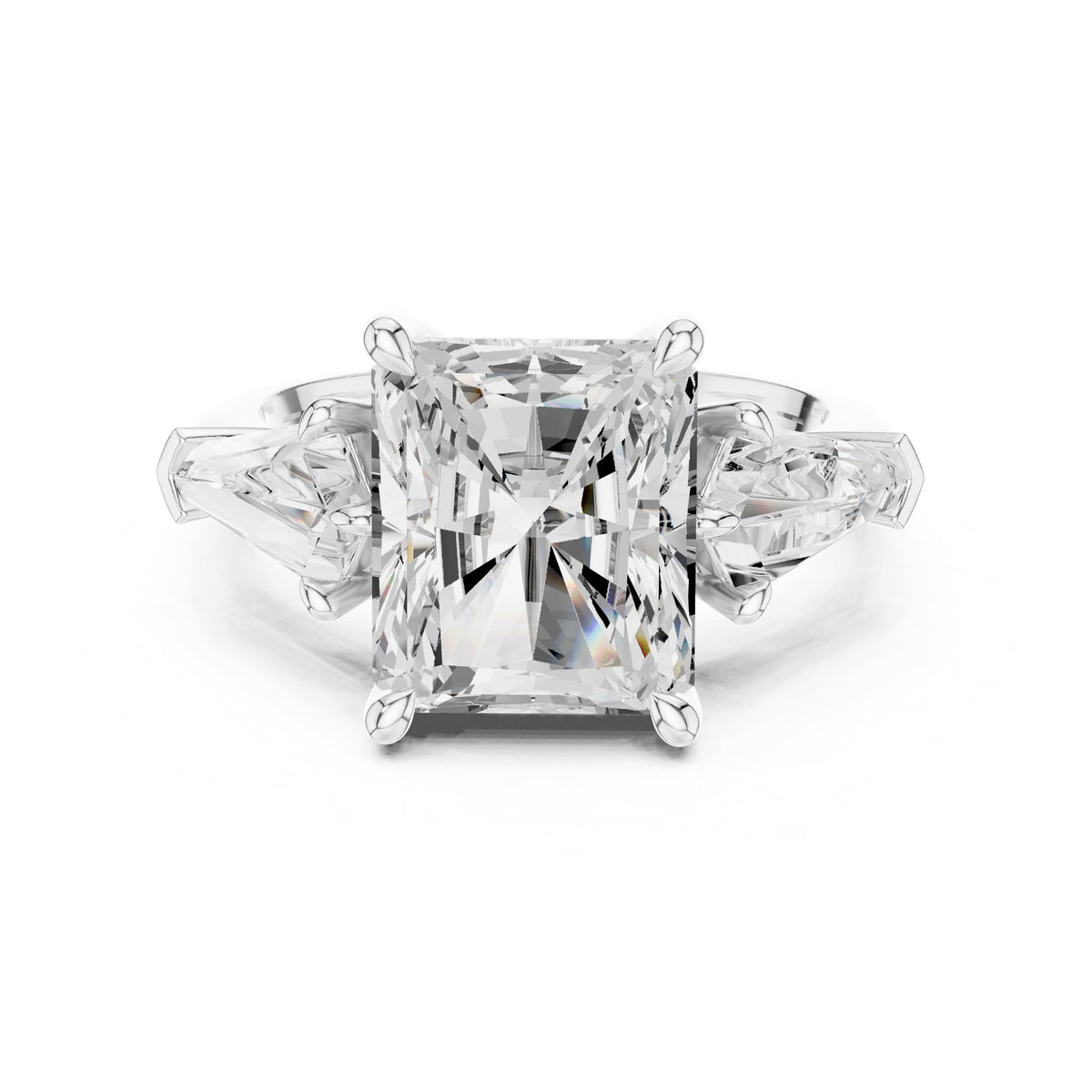 Emerald Three Stone Lab Grown Diamond Engagement Ring
