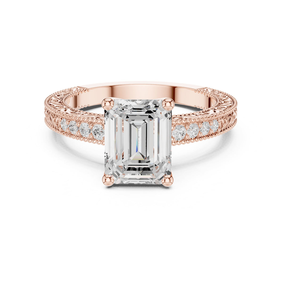 Emerald Vintage Lab Grown Diamond Engagement Ring