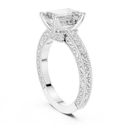 Emerald Vintage Lab Grown Diamond Engagement Ring
