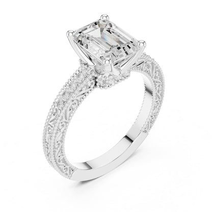 Emerald Vintage Lab Grown Diamond Engagement Ring