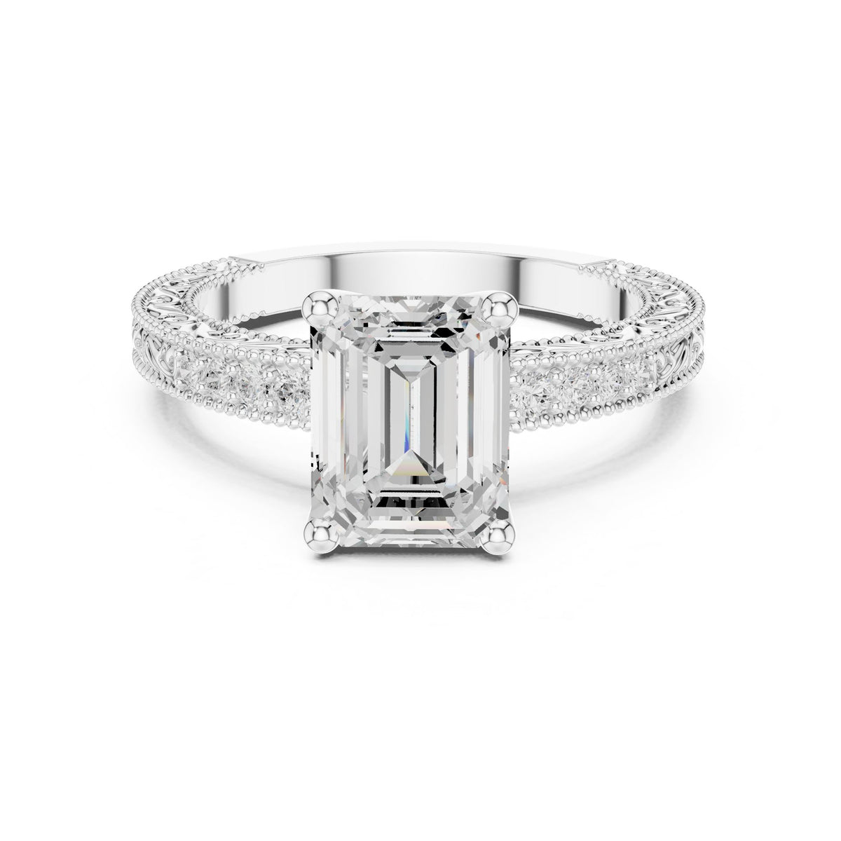 Emerald Vintage Lab Grown Diamond Engagement Ring