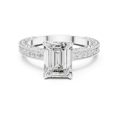 Emerald Vintage Lab Grown Diamond Engagement Ring