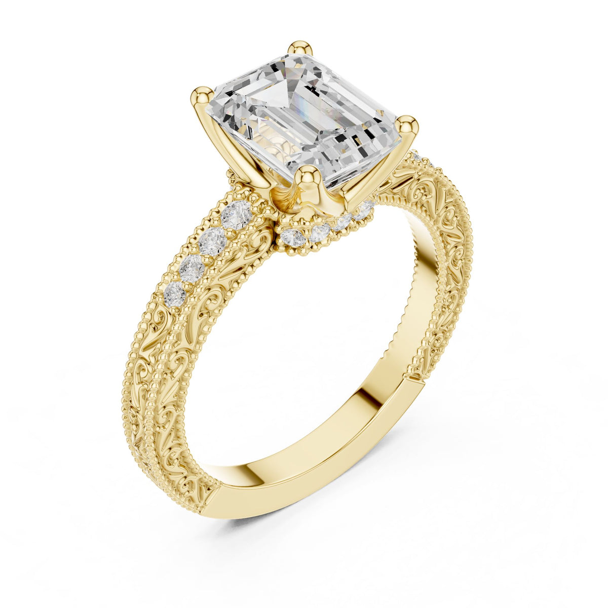 Emerald Vintage Lab Grown Diamond Engagement Ring