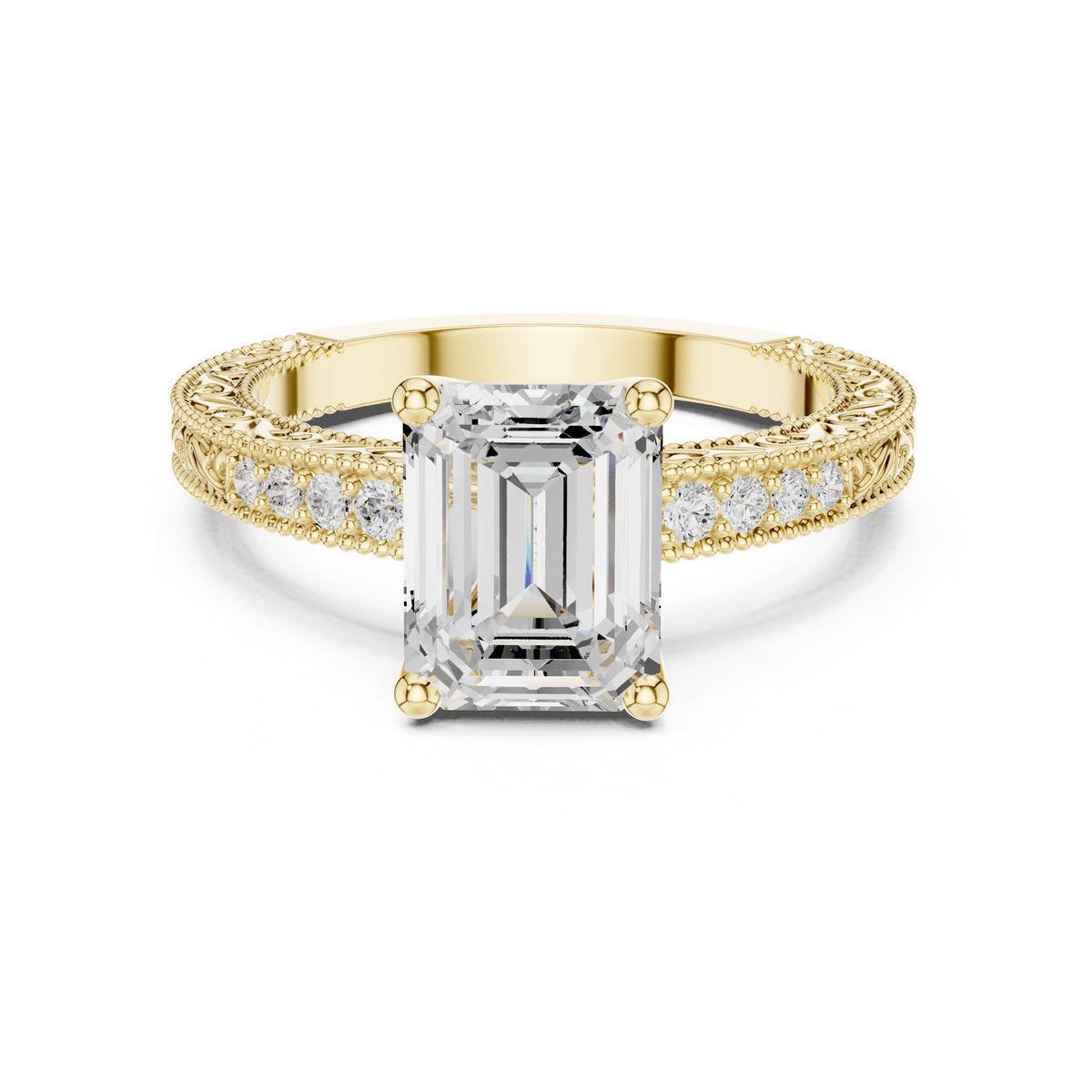 Emerald Vintage Lab Grown Diamond Engagement Ring