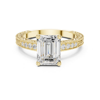 Emerald Vintage Lab Grown Diamond Engagement Ring