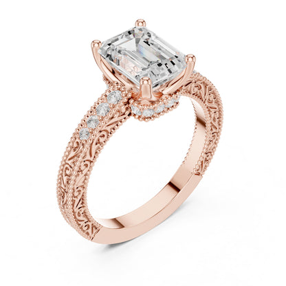 Emerald Vintage Lab Grown Diamond Engagement Ring