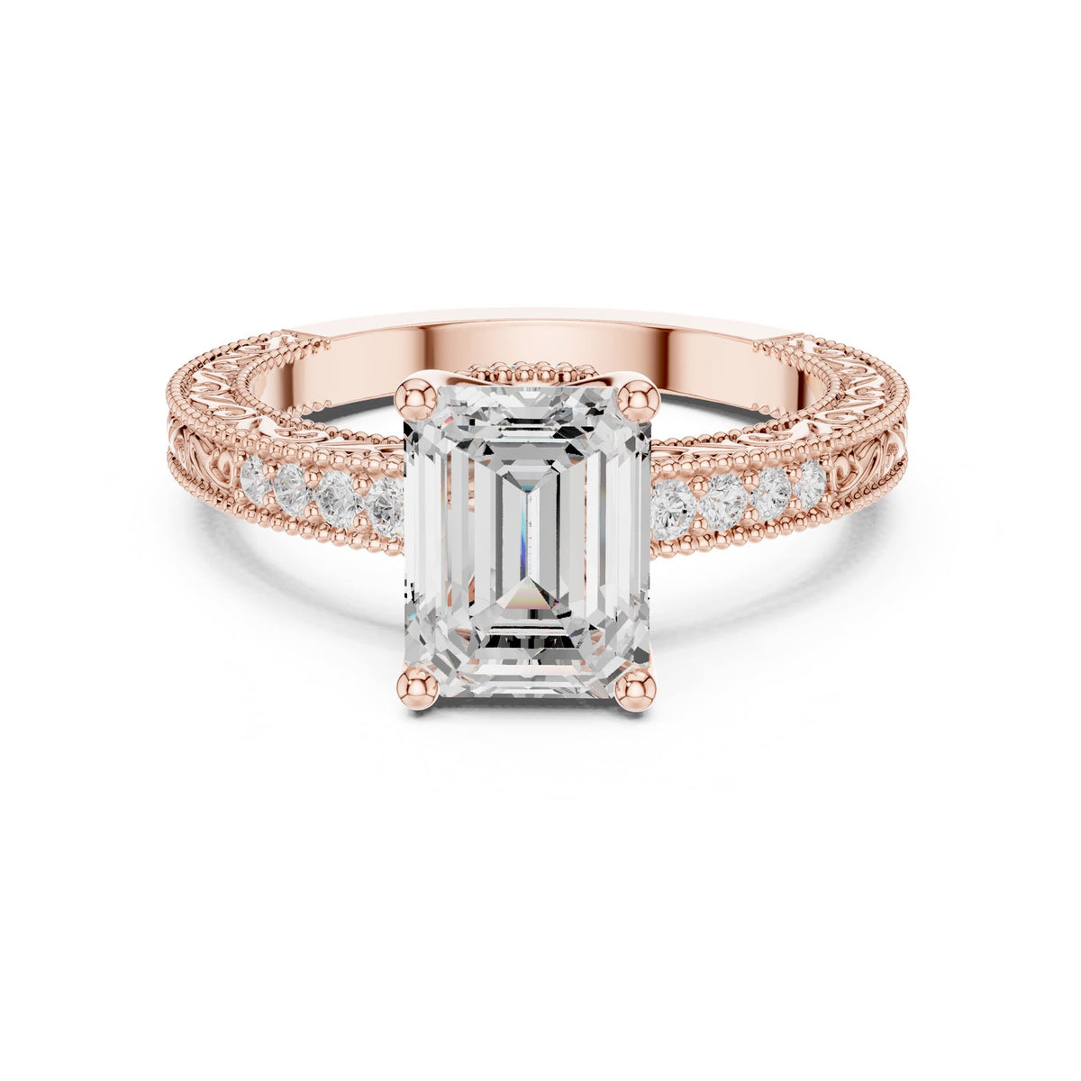 Emerald Vintage Lab Grown Diamond Engagement Ring