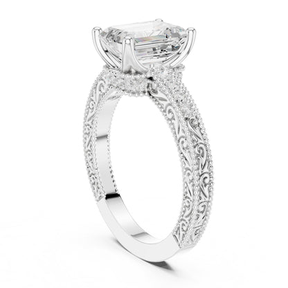 Emerald Vintage Lab Grown Diamond Engagement Ring