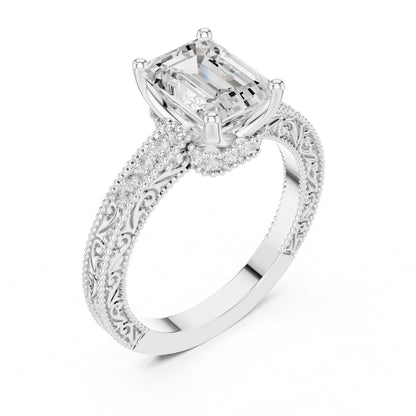 Emerald Vintage Lab Grown Diamond Engagement Ring