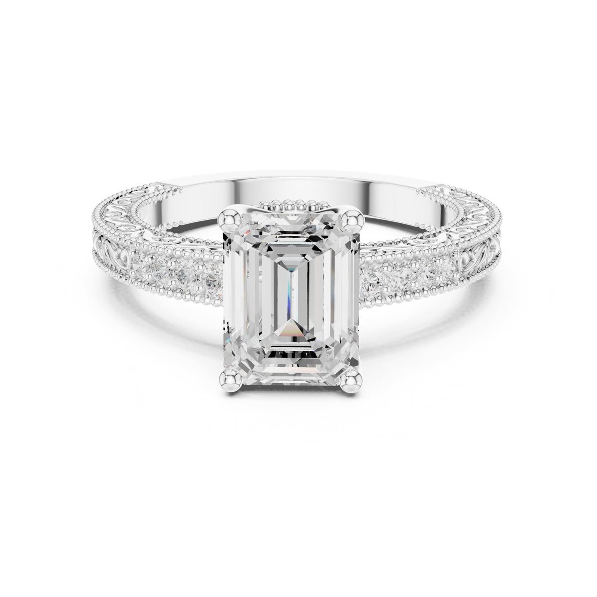 Emerald Vintage Lab Grown Diamond Engagement Ring