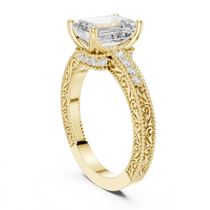 Emerald Vintage Lab Grown Diamond Engagement Ring