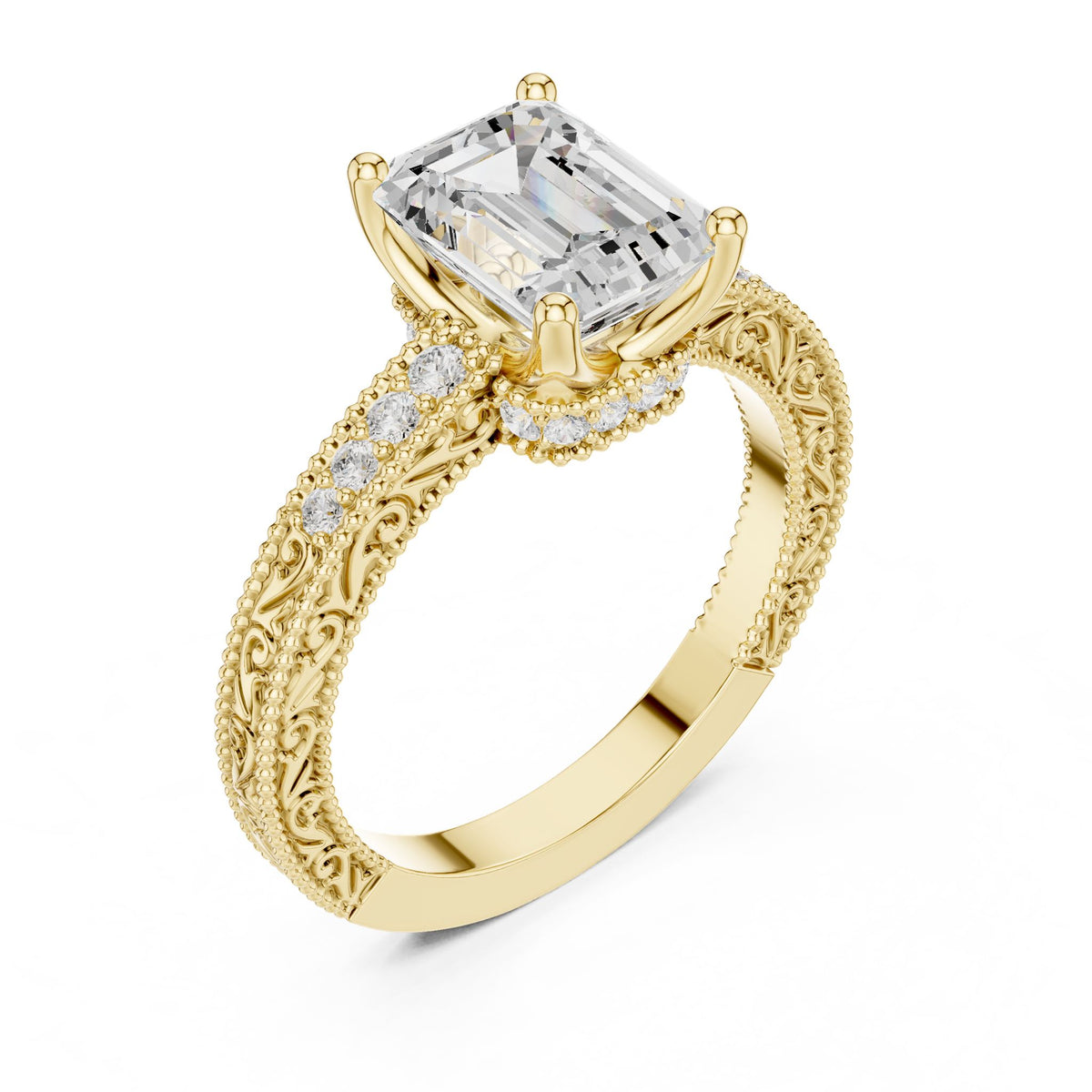 Emerald Vintage Lab Grown Diamond Engagement Ring