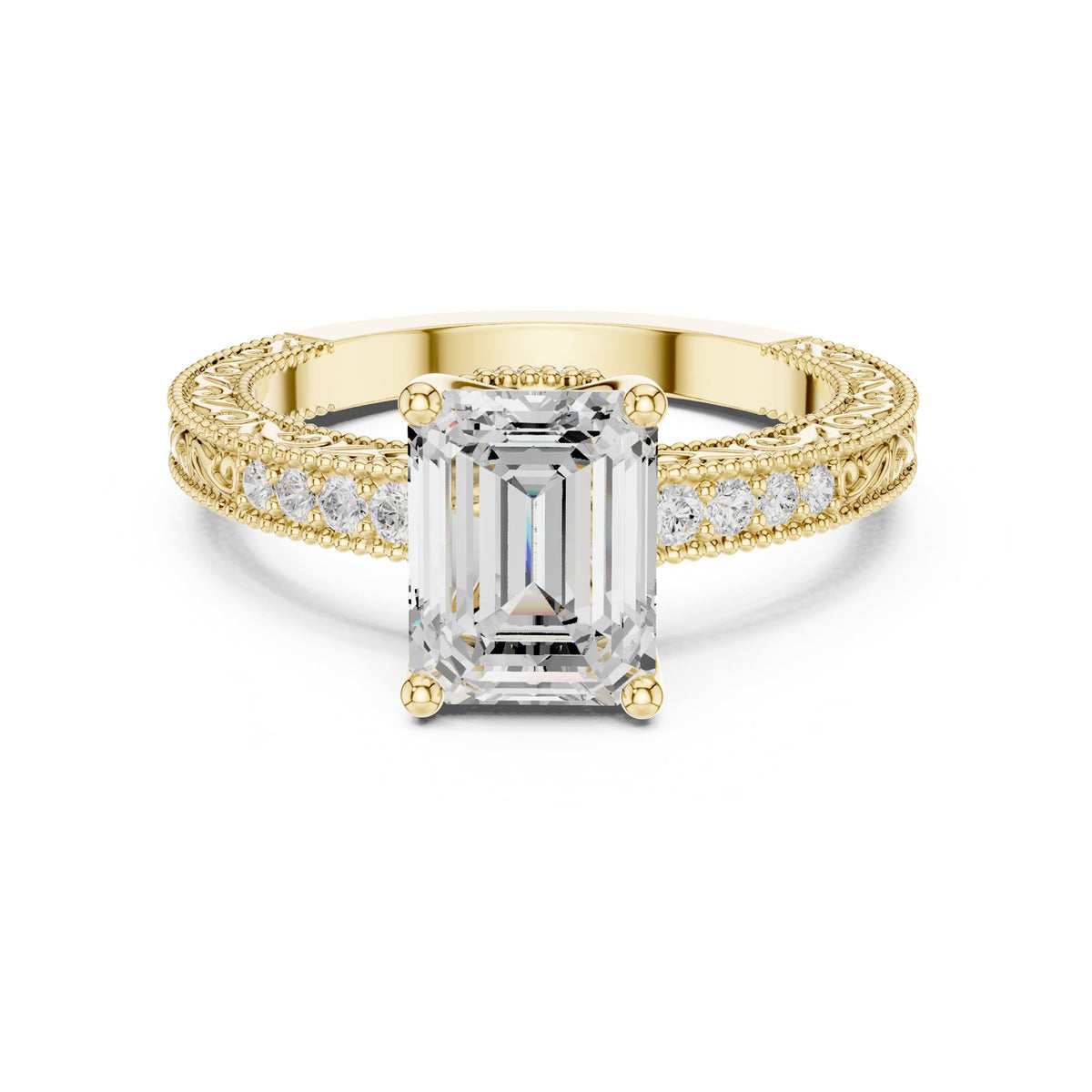 Emerald Vintage Lab Grown Diamond Engagement Ring