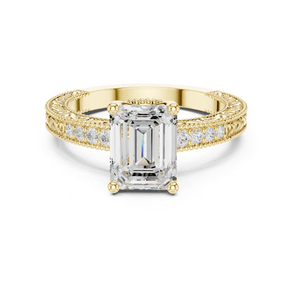 Emerald Vintage Lab Grown Diamond Engagement Ring