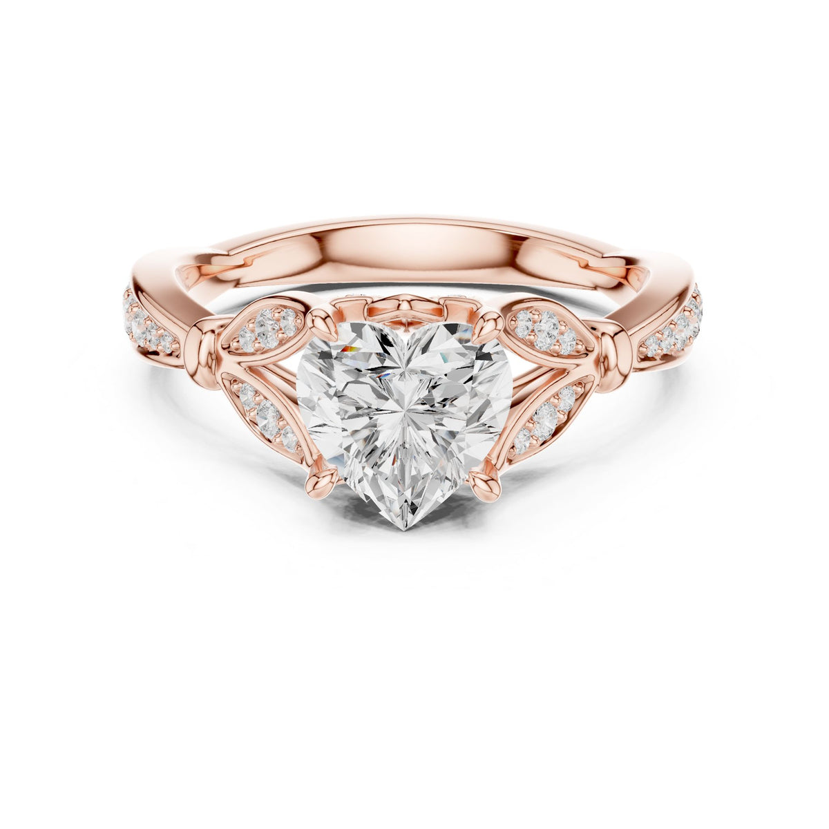 Heart Accented Lab Grown Diamond Engagement Ring
